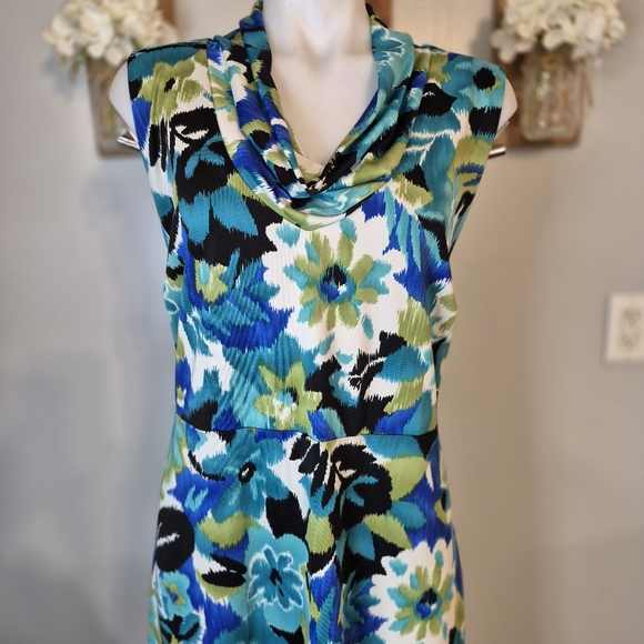 dressbarn Cowl Neck Floral Sleeveless Dress - Picture 2 of 9